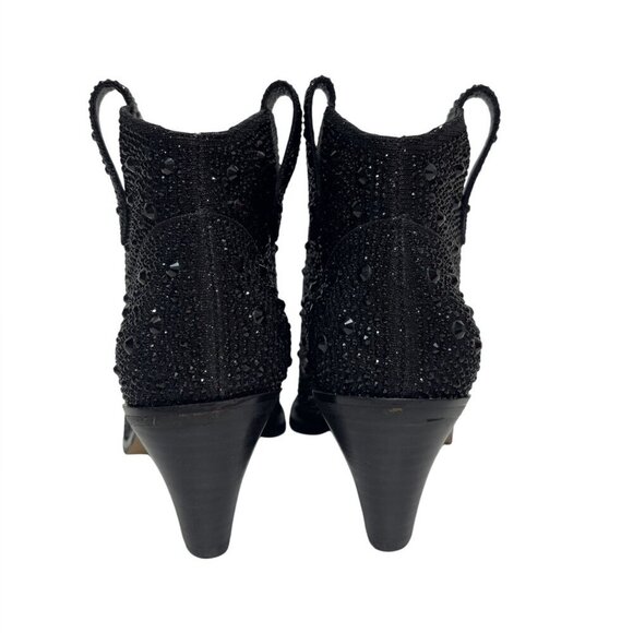 JESSICA SIMPSON / Black / Glittered / Ankle / Boots With Block Heel And Pull Tab - Picture 5 of 9
